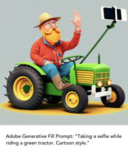 AI Prompt: Taking a selfie on a tractor. Cartoon style.